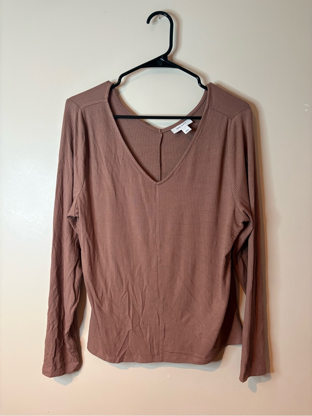 On 34th Light Brown Ribbed V-Neck Long Sleeve Top NWOT